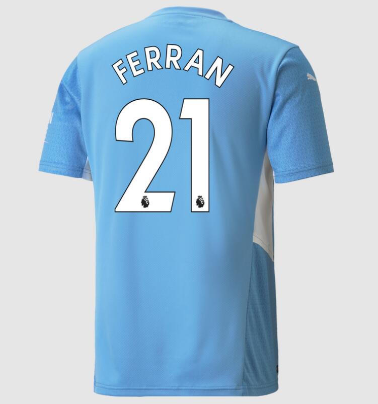 2021/22 Manchester City Home Kit Soccer Jersey with Ferran Torres 21 printing